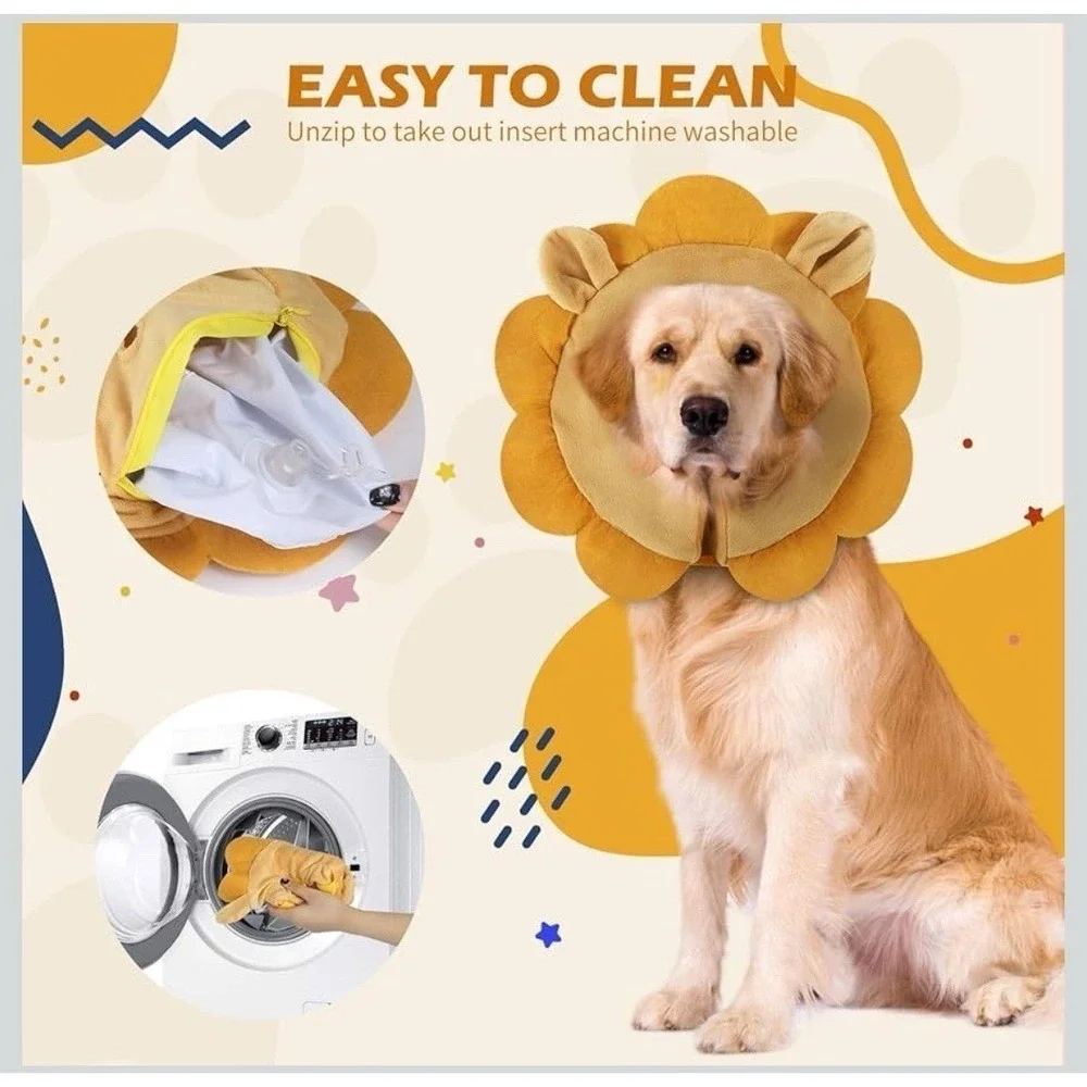Soft Recovery Inflatable Dog Collar Medium Brown Lion‎ Costume Ieuumler